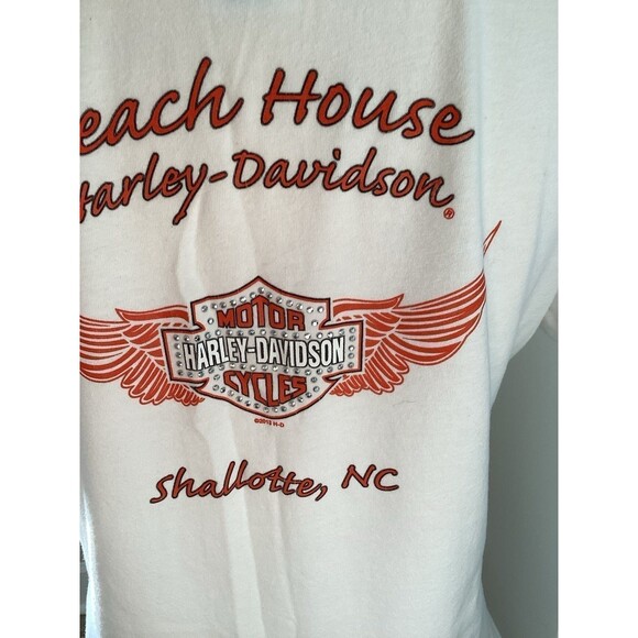 Harley Davidson T-Shirt Women's Size L Color White Motorcycle V-Neck Sequined - Picture 3 of 7